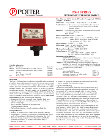 Potter Electric PS40-2 High/Low Pressure Switch 