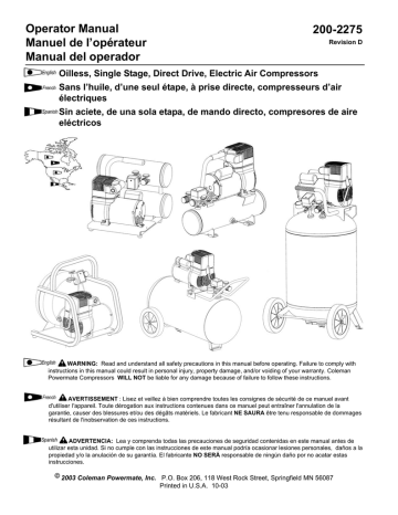 Coleman Air Compressors Operator's Manual 