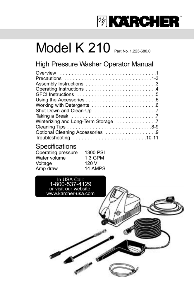 Model K 210 High Pressure Washer Operator Manual Manualzz