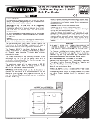 AGA Rayburn 200 Series 200 SFW Solid Fuel User guide | Manualzz