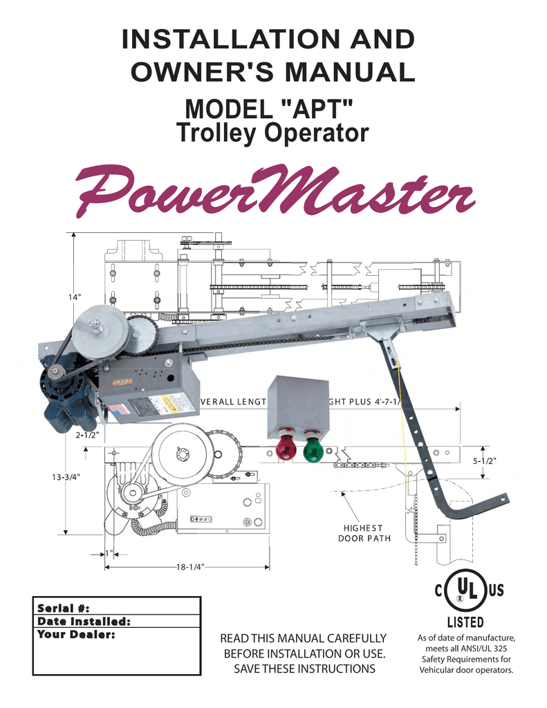 PowerMaster INSTALLATION AND OWNER'S MANUAL MODEL "APT" Manualzz