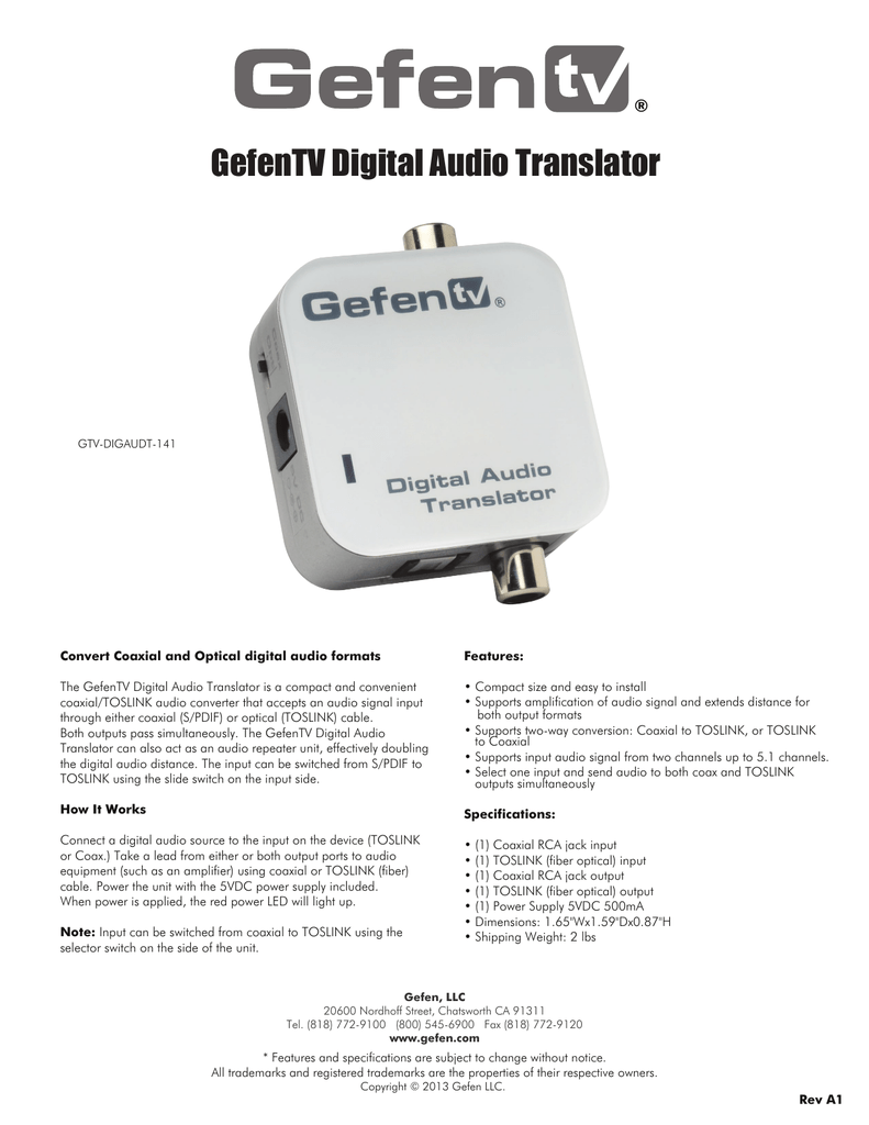 gefentv digital to analog audio converter