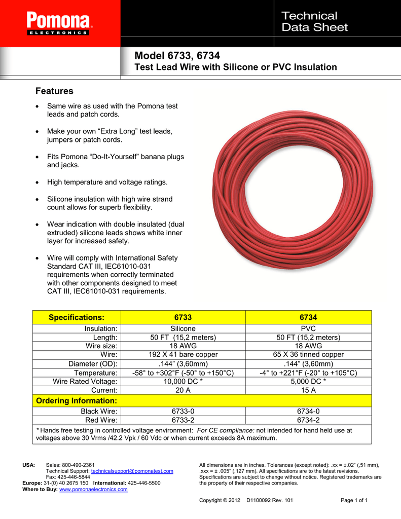 50 ft Length,... 18 AWG Pomona 6733-0 Test Lead Wire with Silicone Insulation 