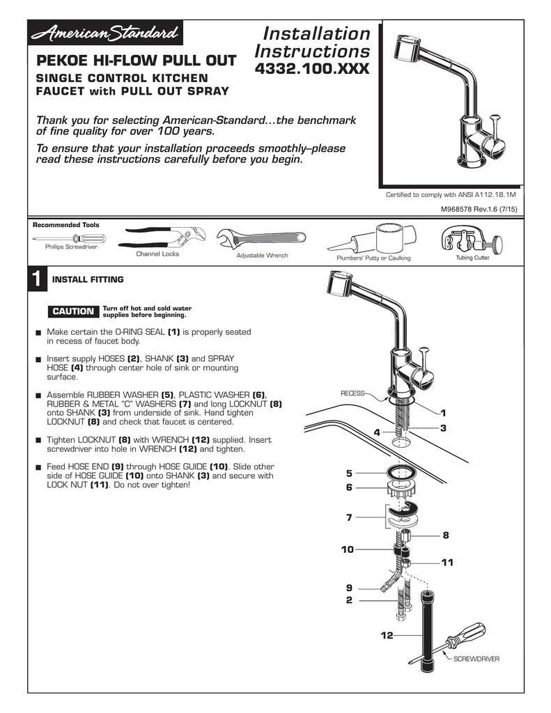 Installation Instructions Pekoe Hi Flow Pull Out 4332 100 Xxx