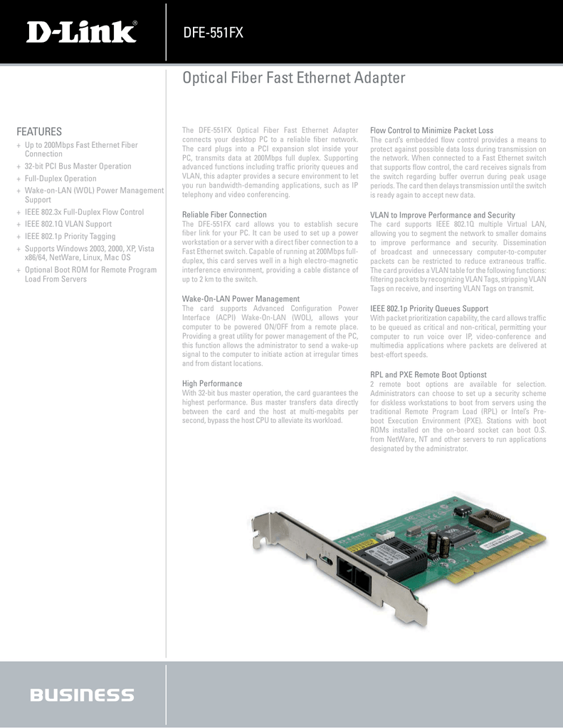D-LINK DFE-551FX Optical Fiber Fast Ethernet LAN Network Adapter PCI Card FIBER