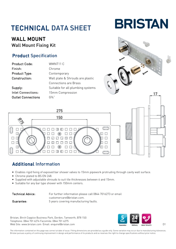 Chrome Plated Bristan WMNT9 C Recessed Wall Mount Fixing