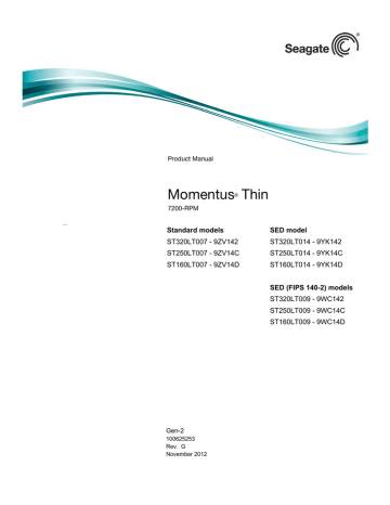 Seagate ST320LT009 Momentus® Thin 7200-RPM, 3Gb/s, 320GB Hard Drive Product manual | Manualzz