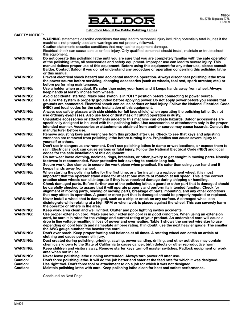 BaldorReliance Polishing Lathes Owner's manual Manualzz