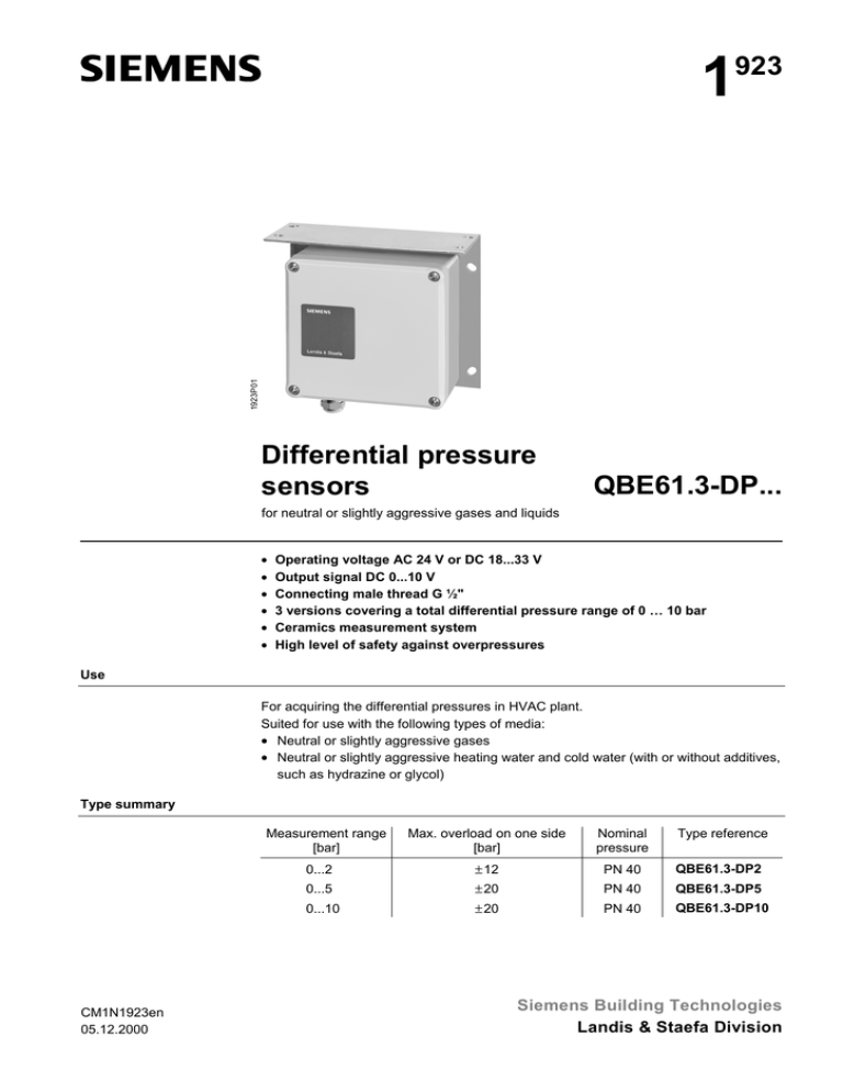 1 923 Differential Pressure Qbe61 3 Dp Manualzz