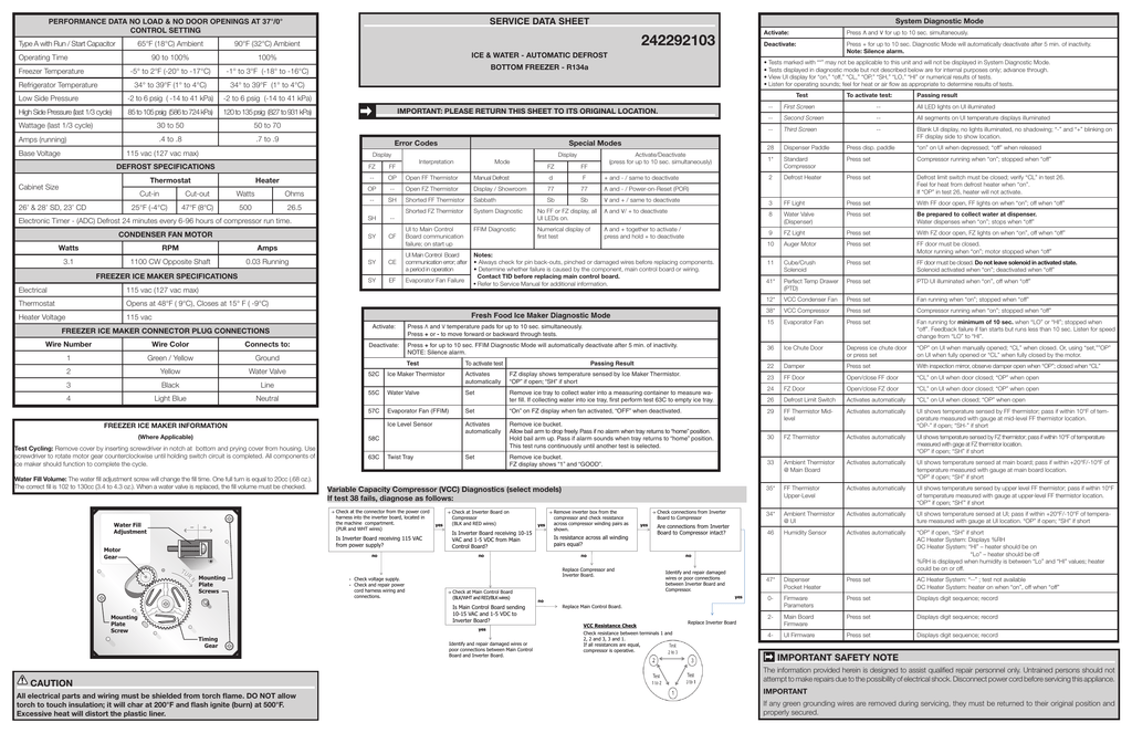242292103 Service Data Sheet System Diagnostic Mode Manualzz