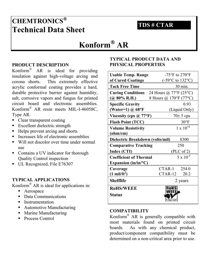 Technical Data Sheet Chemtronics Tds Ctar Manualzz