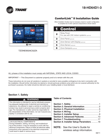 Trane Xl950 Tzone950 Thermostat Installation Manual Manualzz