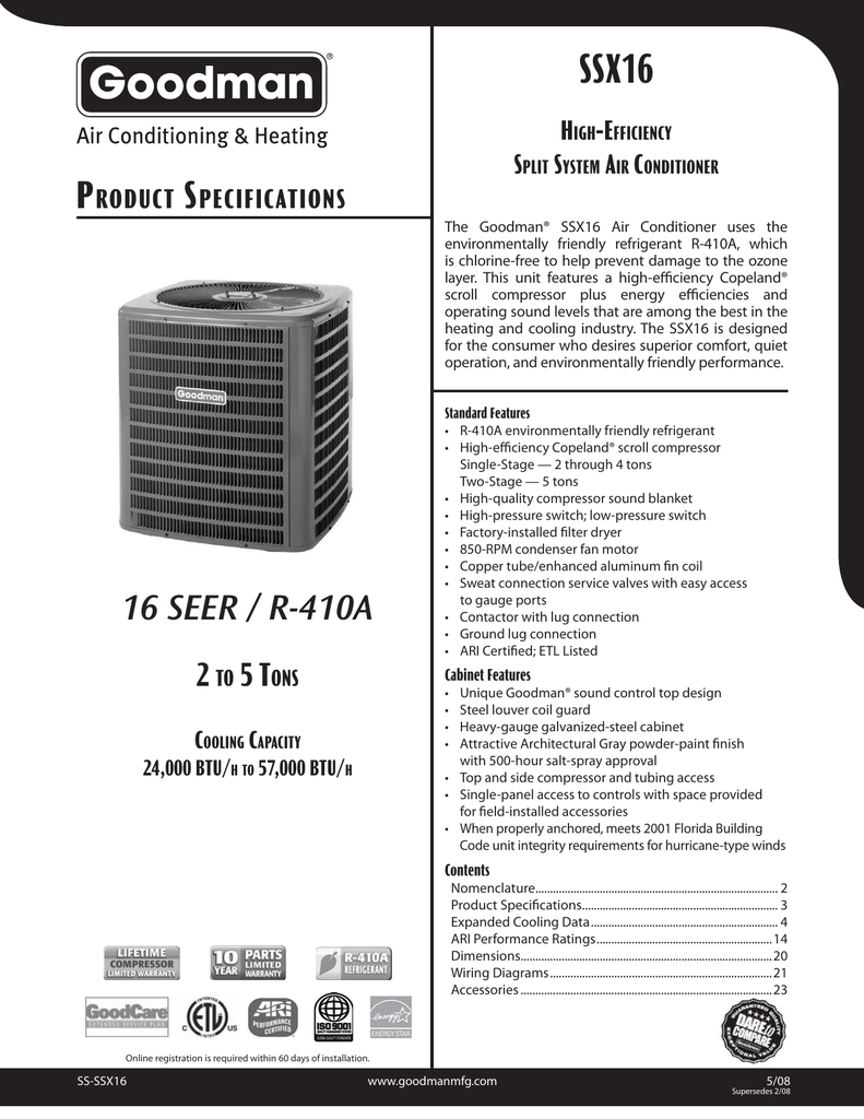 Goodman 16SEER AC Specs Manualzz