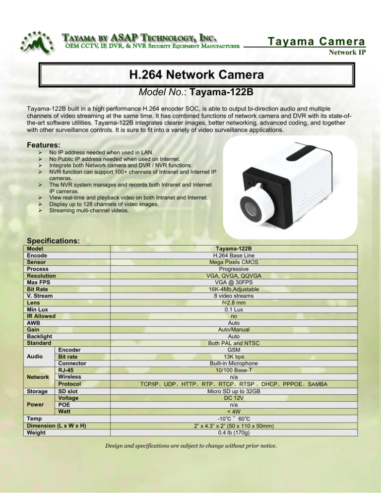 H 264 Network Camera Tayama Camera Model No Manualzz