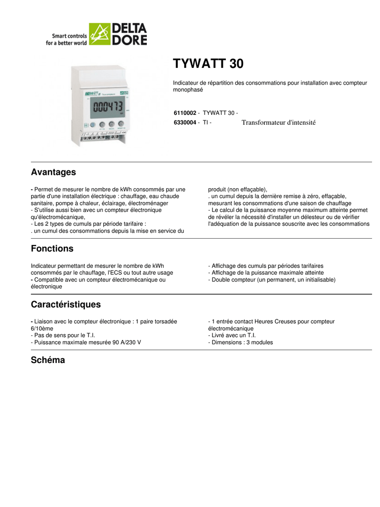 Tywatt 30 Avantages Transformateur Dintensité Manualzzcom