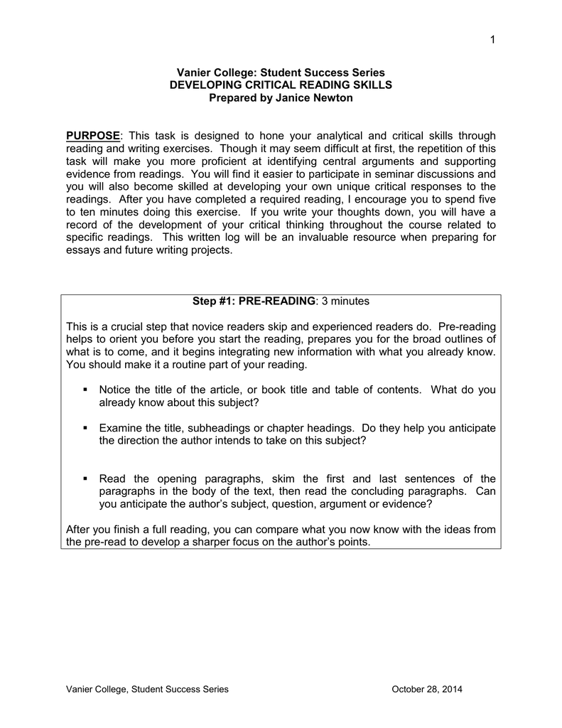 Critical Reading Skills Worksheets Manualzz - Critical Reading Skills Worksheets Manualzz