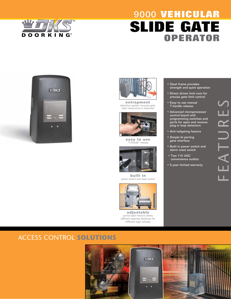 Doorking 9000 Vehicular Slide Gate Operator Spec Sheet Manualzz Com