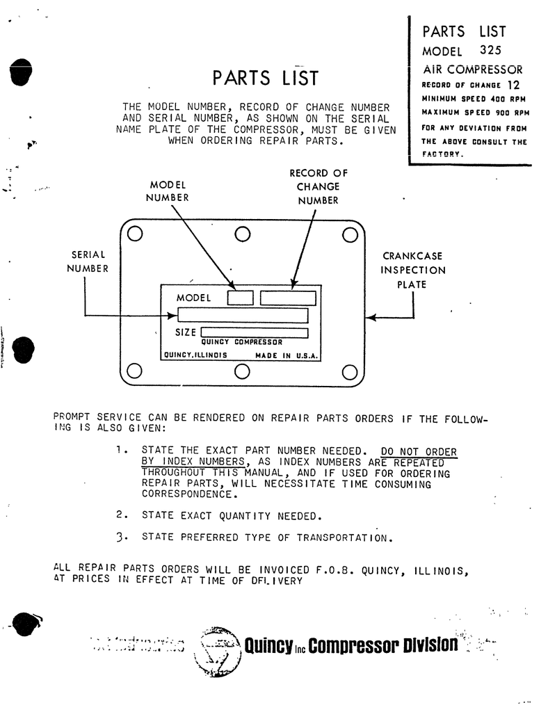 Quincy QR325 Parts List Manualzz