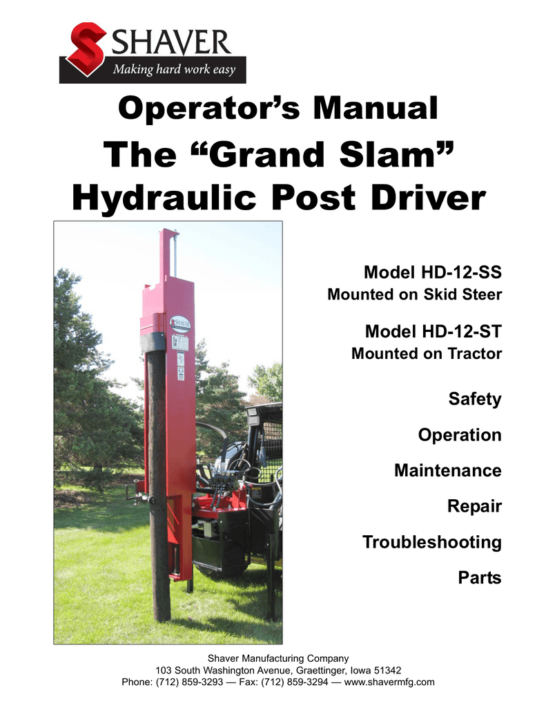 Grand Slam Springless Hydraulic Post Driver Manual Manualzz