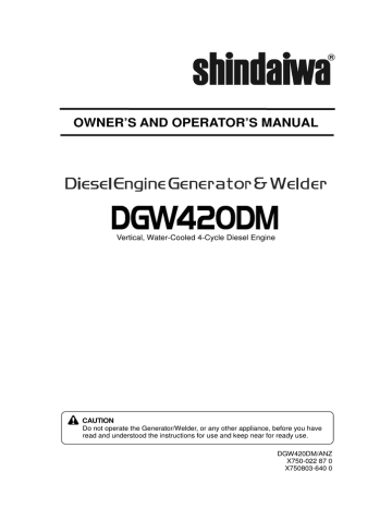 Shindaiwa DGW420DM/ANZ Diesel Welder Operator's Manual | Manualzz