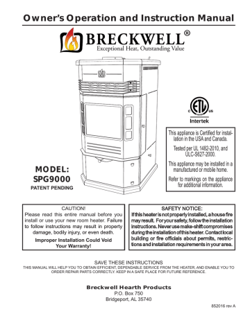 Click To See The Breckwell Spg9000 Monticello Pellet Stove Owners Manual Manualzz