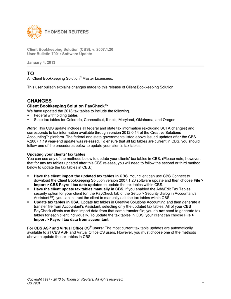 UB 7901 Client Bookkeeping Solution Software Update v.2007.1.20 | Manualzz