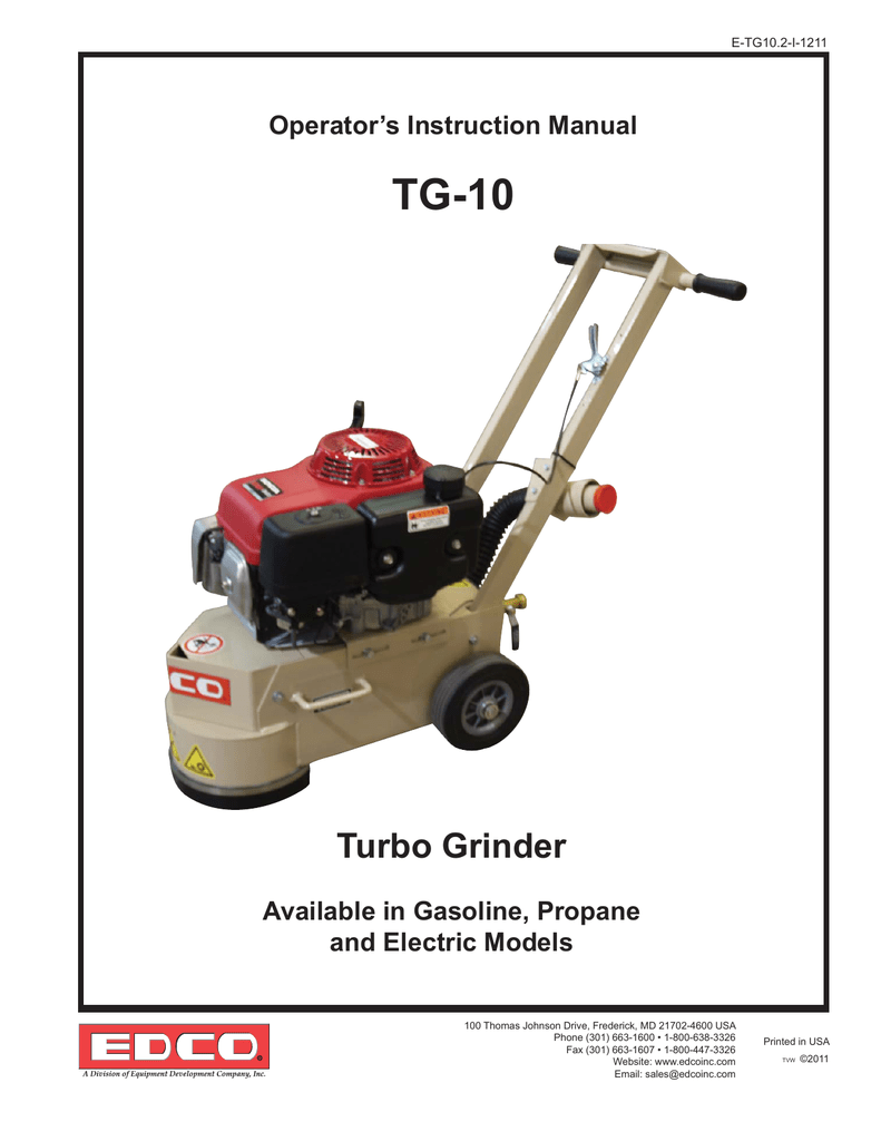 TG-10 Turbo Grinder Operator's Instruction Manual Available in Gasoline,  Propane | manualzz.com
