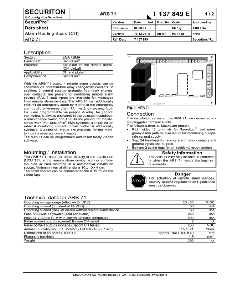 Securiton T 137 849 E Arb 71 1 2 Manualzz