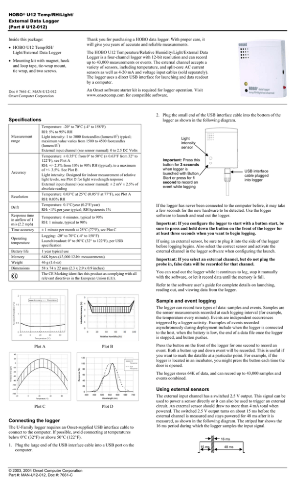 Hobo U12 Temp Rh Light External Data Logger Part U12 012 Manualzz