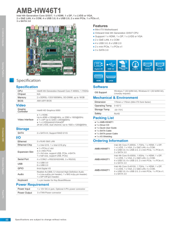 Acrosser Technology AMB-HW46T1 Embedded SBC Datasheet | Manualzz
