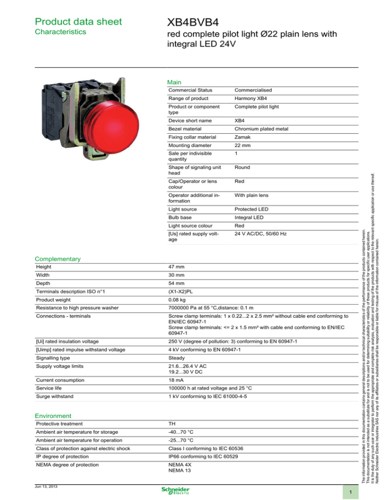 Xb4bvb4 Product Data Sheet Red Complete Pilot Light O22 Plain Lens With Manualzz