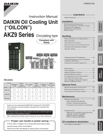 DAIKIN Oil Cooling Unit AKZ9 Series Instruction Manual | Manualzz