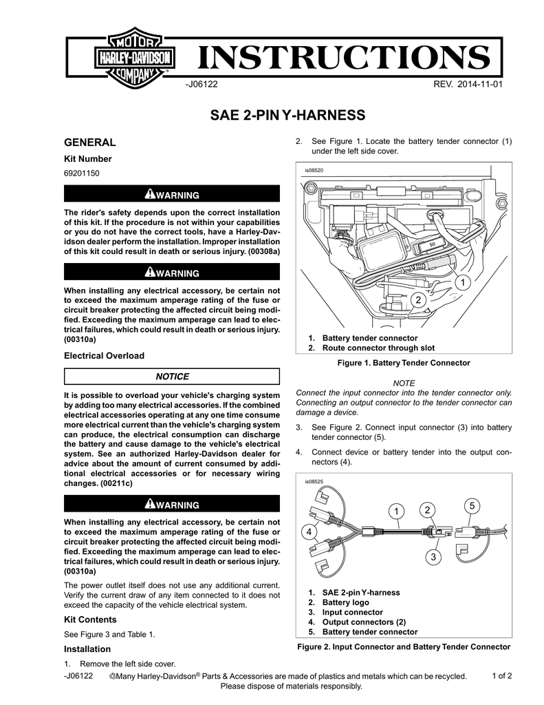Sae 2 Pin Y Harness Instruction Sheet Manualzz