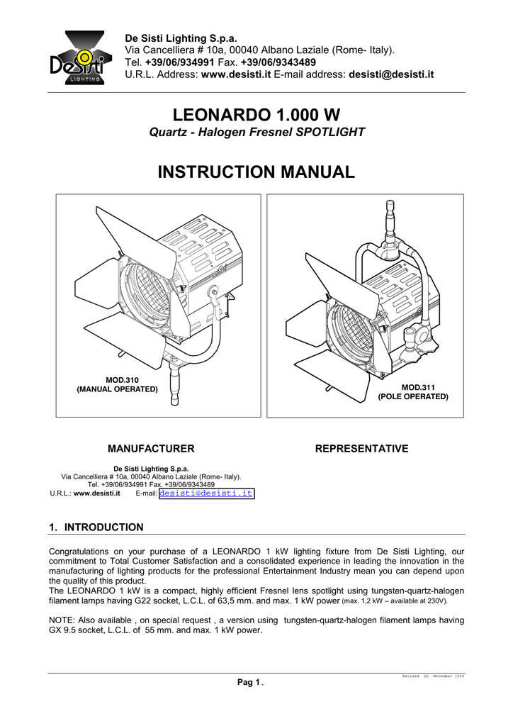 Handleiding De Sisti Leonardo 1kw Mod 311 Manualzz Com