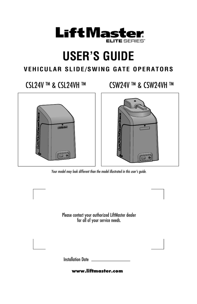 Liftmaster / Chamberlain CSL24V Slide Gate Operator User's Guide | Manualzz