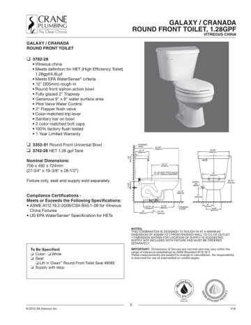 GALAXY / CRANADA ROUND FRONT TOILET, 1.28GPF | Manualzz