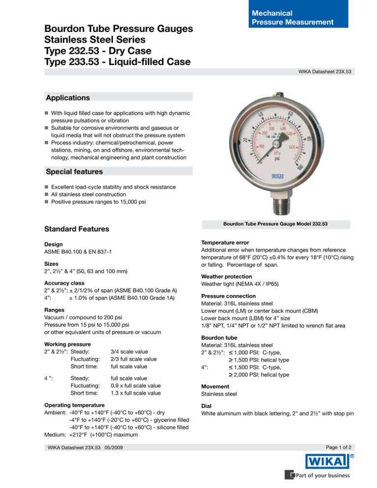 WIKA 232.53 and 233.53 Pressure Gauges Datasheet Manualzz