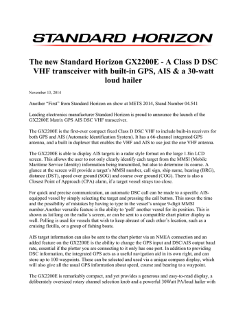 The new Standard Horizon GX2200E | Manualzz