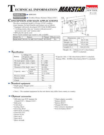 Makita BHR200S Technical information | Manualzz