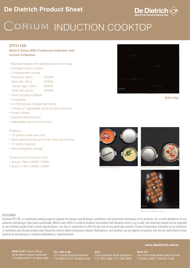 De Dietrich 65cm 3 Zones With Continuum Induction Hob Corium