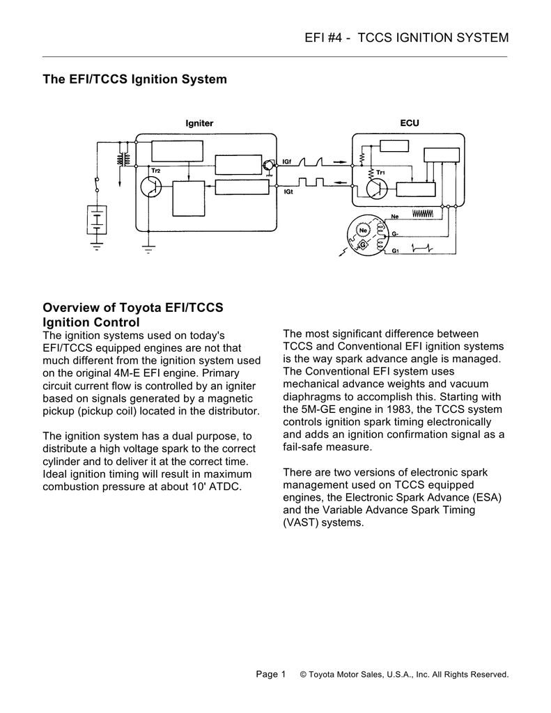 The EFI/TCCS Ignition System Overview of Toyota EFI/TCCS Ignition Control Manualzz