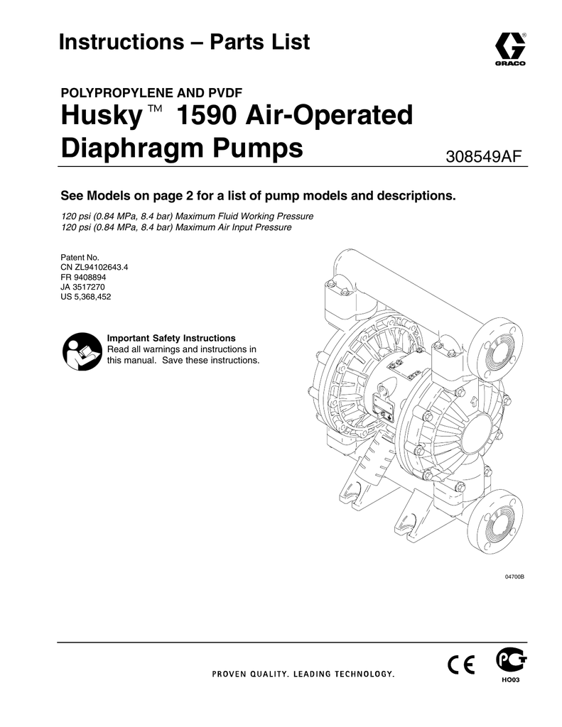 Graco 308549AF, Husky 1590 Polypropylene and PVDF Pumps Instruction