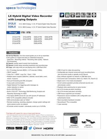 Speco LX Hybrid Digital Video Recorder with Looping Outputs Specifications () | Manualzz