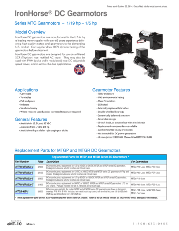 IronHorse® MTG MTGP and MTGR DC Gearmotor Datasheet | Manualzz