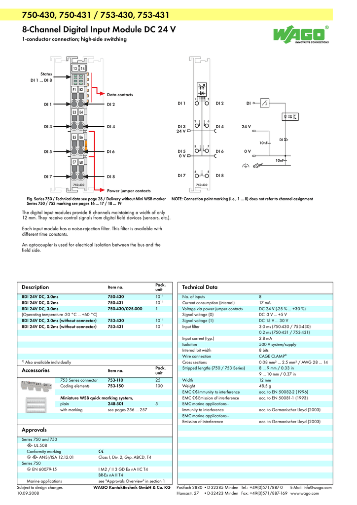 8 Channel DI 24V DC WAGO 753-430