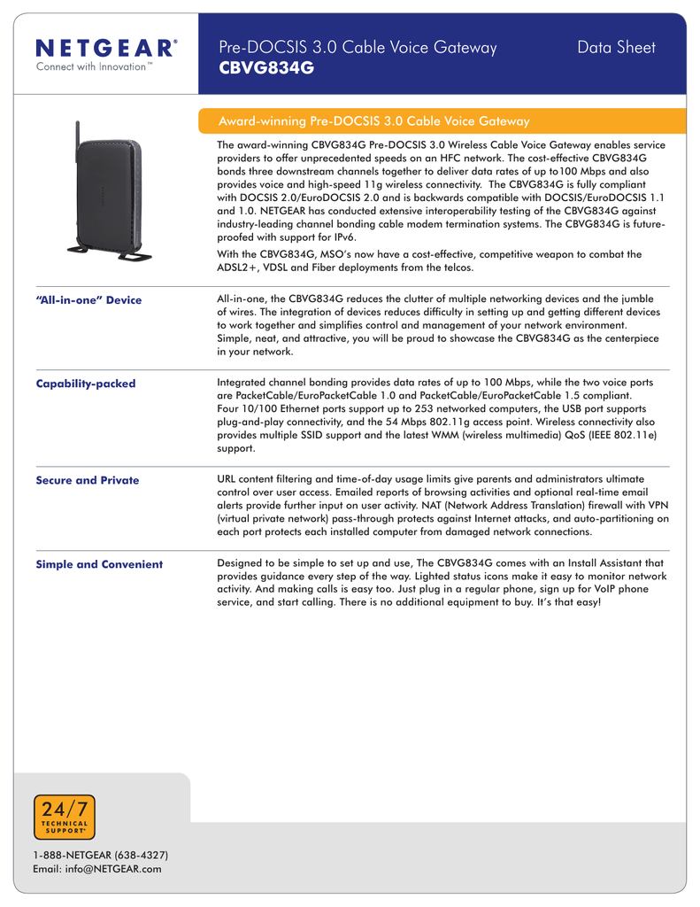 Pre Docsis 3 0 Cable Voice Gateway Data Sheet Cbvg4g Manualzz