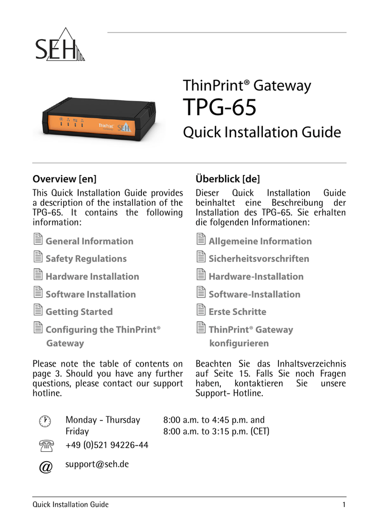 Quick Installation Guide Vers. 1.4, released 20150511 Manualzz