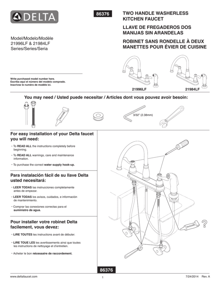 Delta 21996LFOB, 21996LF, 21984LFSS, 21996LFSS Installation guide