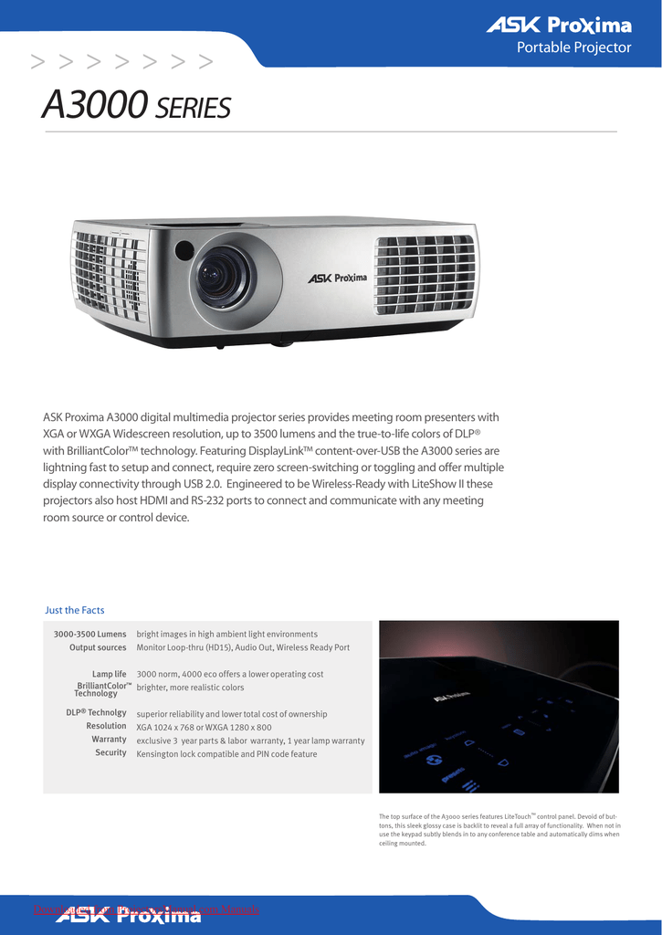 ASK Proxima A3200 DLP User Guide Manual Operating Instruction Pdf