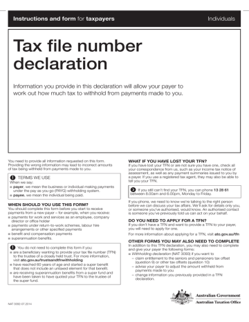 Tax File Number Declaration instructions form | Manualzz